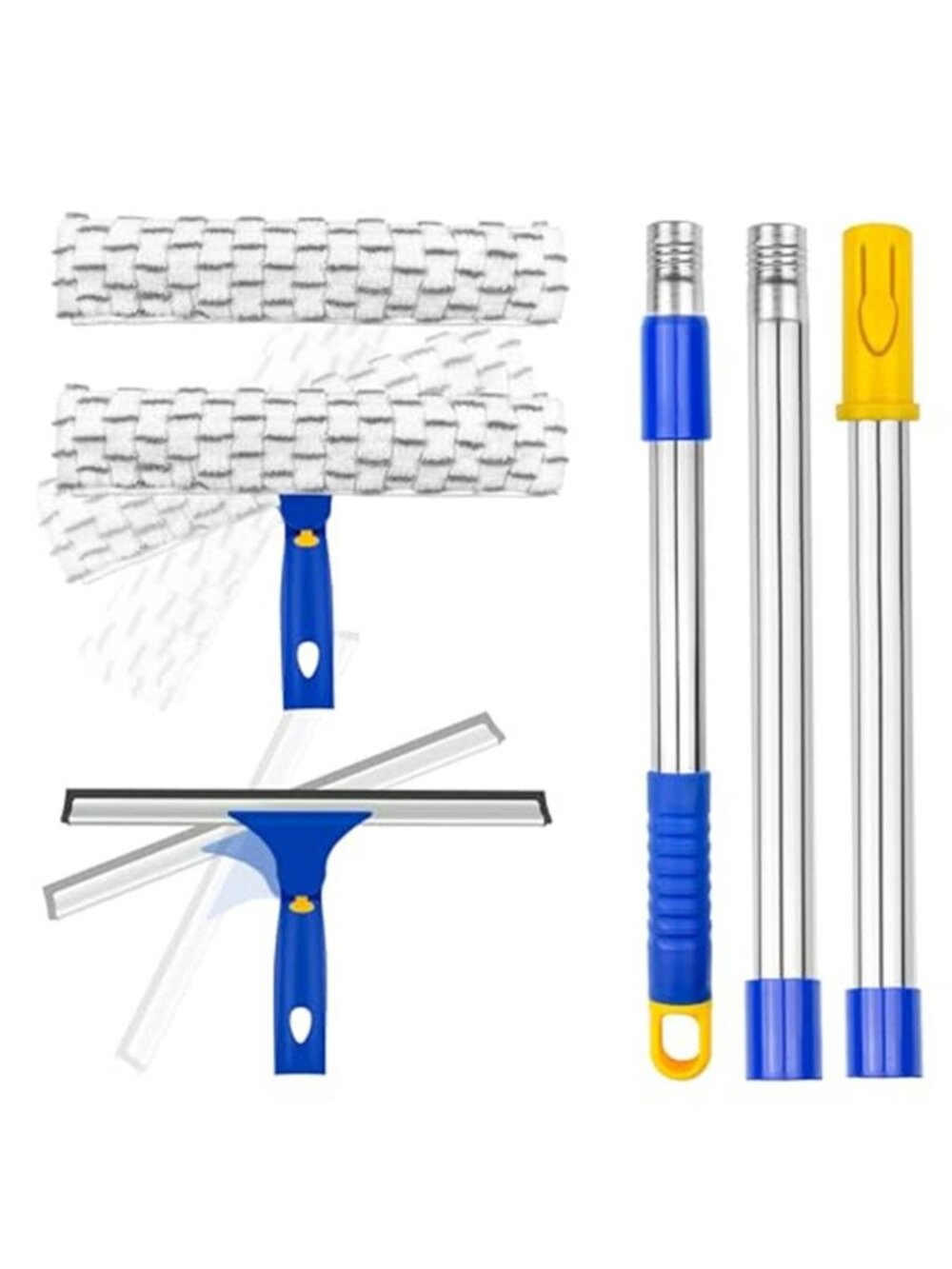 Window Squeegee with Extension Pole, Separate 12" Squeegee & 11" Microfiber